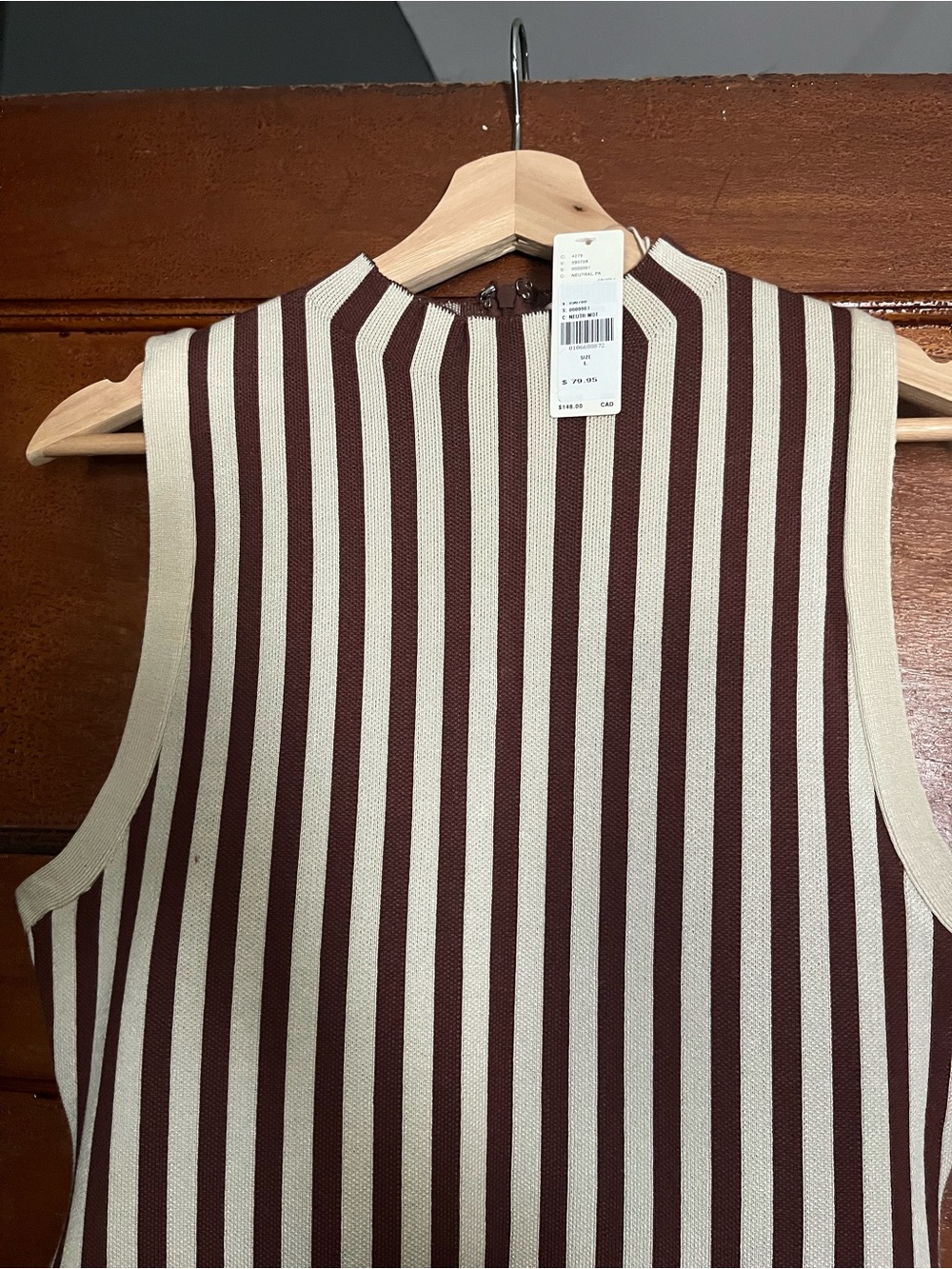 Anthropology Sleeveless Stripe Knit Top - Cream & Brown